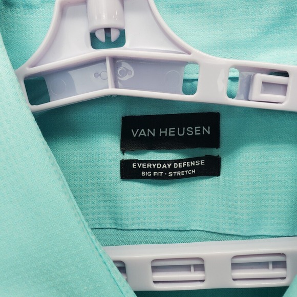 Van Heusen Dress Shirt Mens‎ Size 18.5 Blue Big Fit Everyday Defence Stretch - Picture 7 of 10